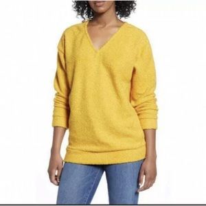 NWT Caslon Small Yellow Faux Shearling Teddy Sweater Lounge Tunic V-neck O16